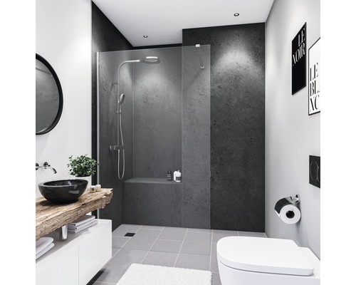 Duschrückwand Breuer Decodesign 1500x2550x3 mm Dekor Stein anthrazit Modernes Badezimmer mit Dusche, Waschbecken und Toilette