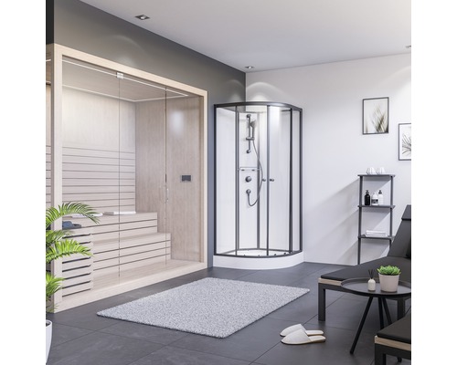 Modernes Badezimmer mit Sauna und Duschkabine