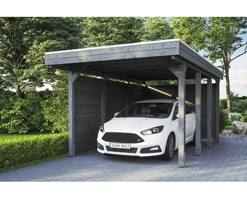 Einzelcarport SKAN HOLZ Friesland Set 1 inkl. Aluminium-Dachplatten und H-Pfostenanker 314 x 555 cm grau