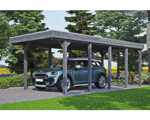 Einzelcarport SKAN HOLZ Friesland inkl. Aluminium-Dachplatten und H-Pfostenanker 314 x 708 cm grau