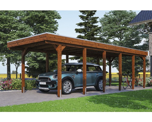 Einzelcarport SKAN HOLZ Friesland inkl. EPDM-Dachfolie und H-Pfostenanker  314 x 555 cm nussbaum jetzt kaufen bei