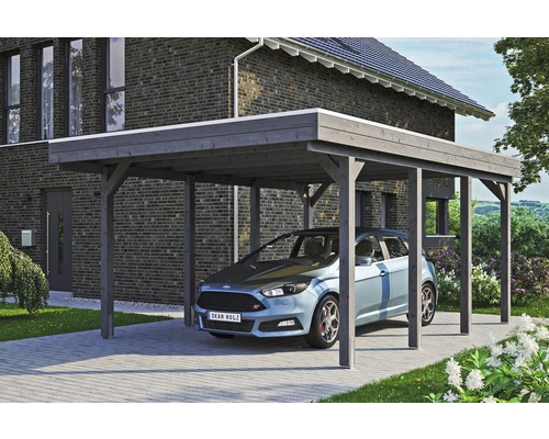 Einzelcarport SKAN HOLZ Friesland inkl. Aluminium-Dachplatten und H-Pfostenanker 397x555x241 cm grau