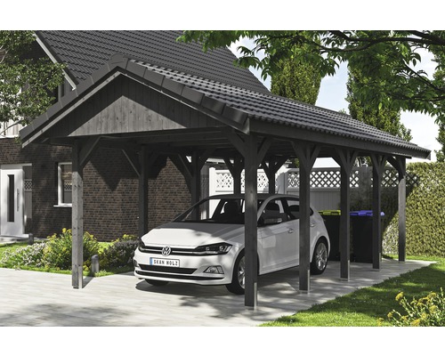 Einzelcarport SKAN HOLZ Wallgau inkl. Dachlattung und H-Pfostenanker 380 x 750 cm grau