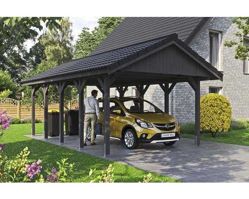 Einzelcarport SKAN HOLZ Wallgau inkl. Dachlattung und H-Pfostenanker 430 x 750 cm grau