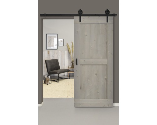 Schiebetür-Komplettset Barn Door Vintage grau grundiert MidBar Speichen 95x215 cm inkl. Türblatt,Schiebetürbeschlag,Abstandshalter 40 mm und Griff-Set-0