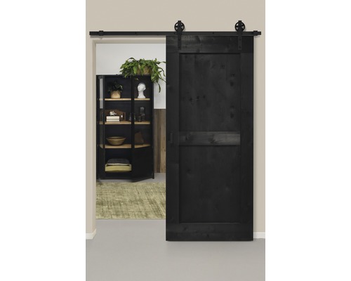 Schiebetür-Komplettset Barn Door Vintage schwarz grundiert MidBar Speichen 95x215 cm inkl. Türblatt,Schiebetürbeschlag,Abstandshalter 40 mm und Griff-Set