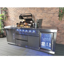 Grillküche aus Edelstahl mit Spüle, Grill, Kühlschrank und Stauraum