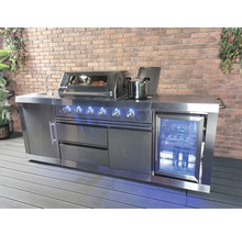 Grillküche mit Spüle, Grill, Kochfeld und Kühlschrank