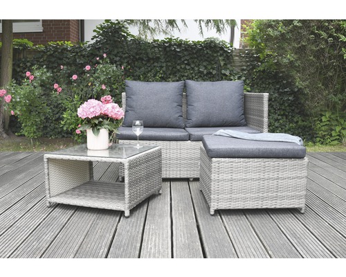 Balkon-Set Bellavista Lounge Amalfi bestehend aus: Sofa, Hocker, Tisch grau