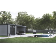 Garten mit Gerätehaus, Pool, Grill und Liegestühlen