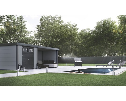 Gartenhaus Classico 3024 inkl. Regenrinne mit Seitendach, Rück- und Seitenwand rechts 602 x 258 cm lichtgrau Gartenhaus Classico 3024 inkl. Regenrinne mit Seitendach, Rück- und Seitenwand rechts 602 x 258 cm lichtgrau