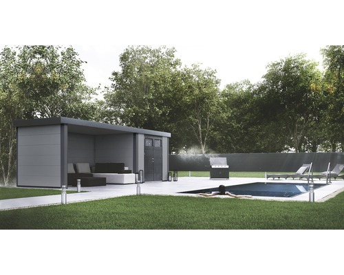 Gartenhaus Classico 2724 inkl. Regenrinne mit Seitendach, Rück- und Seitenwand links 572 x 258 cm lichtgrau Gartenhaus Classico 2724 inkl. Regenrinne mit Seitendach, Rück- und Seitenwand links 572 x 258 cm lichtgrau