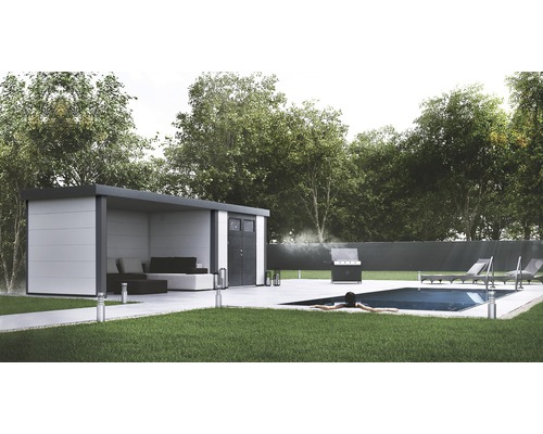 Gartenhaus Classico 2724 inkl. Regenrinne mit Seitendach, Rück- und Seitenwand links 572 x 258 cm weiß Gartenhaus Classico 2724 inkl. Regenrinne mit Seitendach, Rück- und Seitenwand links 572 x 258 cm weiß