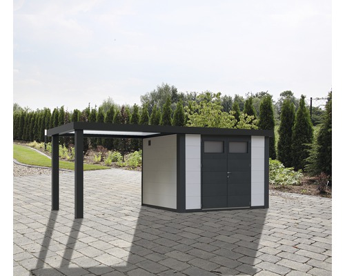 Gartenhaus Classico 2724 inkl. Regenrinne mit Seitendach links 572 x 259 cm weiß Gartenhaus Classico 2724 inkl. Regenrinne mit Seitendach links 572 x 259 cm weiß
