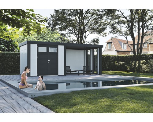 Gartenhaus Classico 2724 inkl. Regenrinne mit Seitendach, Rück- und Seitenwand inkl. Fenster rechts 572 x 258 cm weiß Gartenhaus Classico 2724 inkl. Regenrinne mit Seitendach, Rück- und Seitenwand inkl. Fenster rechts 572 x 258 cm weiß
