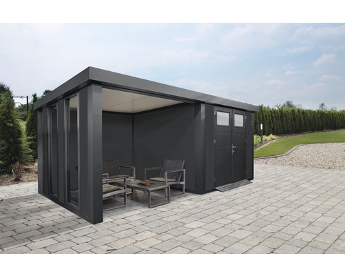 Gartenhaus Classico 3024 inkl. Regenrinne mit Seitendach, Rück- und Seitenwand inkl. Fenster links 602 x 258 cm granitgrau Gartenhaus Classico 3024 inkl. Regenrinne mit Seitendach, Rück- und Seitenwand inkl. Fenster links 602 x 258 cm granitgrau
