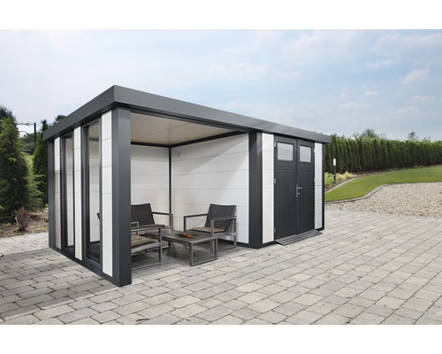 Gartenhaus Classico 2724 inkl. Regenrinne mit Seitendach, Rück- und Seitenwand inkl. Fenster links 572 x 258 cm weiß Gartenhaus Classico 2724 inkl. Regenrinne mit Seitendach, Rück- und Seitenwand inkl. Fenster links 572 x 258 cm weiß