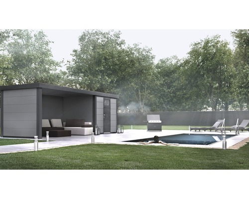 Gartenhaus Classico 2424 inkl. Regenrinne mit Seitendach, Rück- und Seitenwand links 542 x 258 cm lichtgrau Gartenhaus Classico 2424 inkl. Regenrinne mit Seitendach, Rück- und Seitenwand links 542 x 258 cm lichtgrau