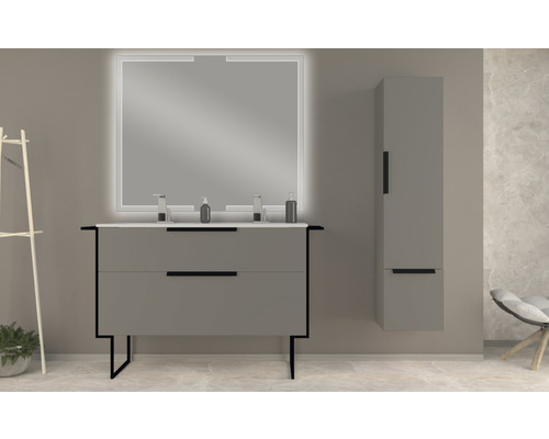 Modernes Badezimmer-Set mit Waschtischunterschrank, Spiegel mit Beleuchtung und Hochschrank