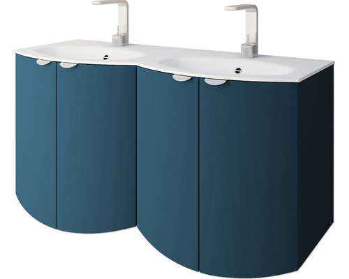 Waschtisch mit zwei Waschbecken und Unterschrank mit Türen