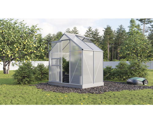 Gewächshaus Vitavia Planet 2500 Hohlkammerplatten 6 mm 195 x 131 cm alublank Gewächshaus im Garten mit Rasenmähroboter