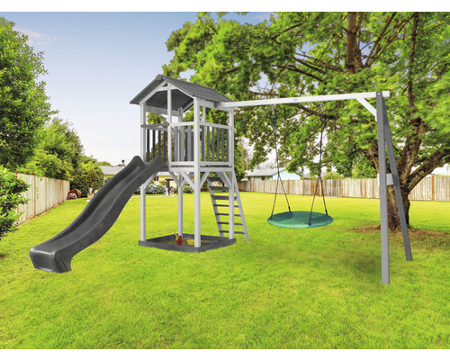 Spielplatz mit Rutsche, Turm, Sandkasten und Schaukel für den Garten