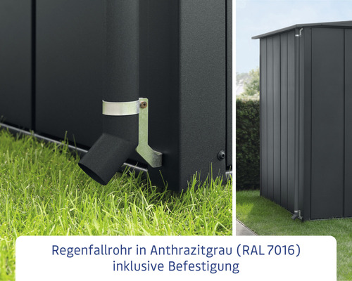 Anthrazitfarbenes Regenfallrohr mit Befestigung
