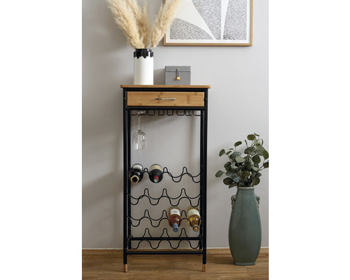 Weinregal mit Schublade, Gläserhalterung und Weinflaschen