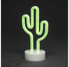 Dekorative Kaktus-Neonlampe auf einem runden Sockel
