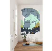 Wandbild mit Felswesen- und Pferdemotiv im Kinderzimmer.