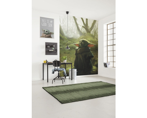 Modernes Arbeitszimmer mit Schreibtisch, Stuhl, Wandbild und Teppich