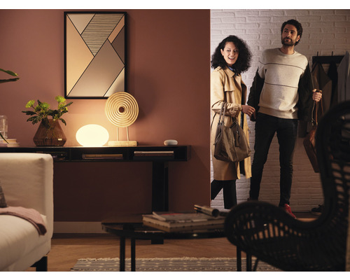 Flur mit Tischleuchte, Dekoration und Paar