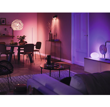 Wohnzimmer mit Esstisch, Sofa und verschiedenen Lampen zur Raumbeleuchtung.