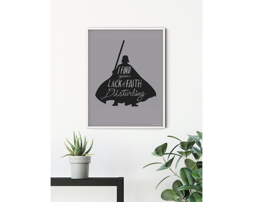 Gerahmtes Star Wars Wandbild mit Darth Vader Silhouette und dem Zitat: Ich finde Ihren Mangel an Glauben beunruhigend.