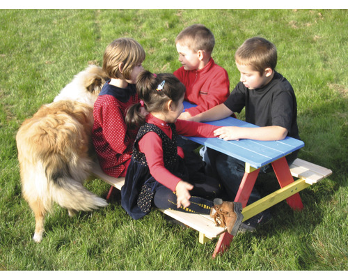 Sitzbank für Kinder mit Tisch dobar 90 x 85 x 45 cm Holz mehrfarbig stabiler Stand kindersicher konstruiert