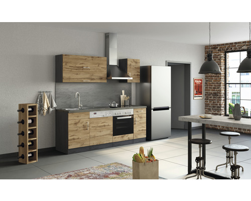 Küchenzeile Held Möbel Sorrento 1002.6282 eiche matt/grafit 210 cm