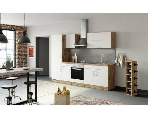 Küchenzeile Held Möbel Sorrento 1005.6279 weiß matt/eiche 270 cm inkl. Einbaugeräte