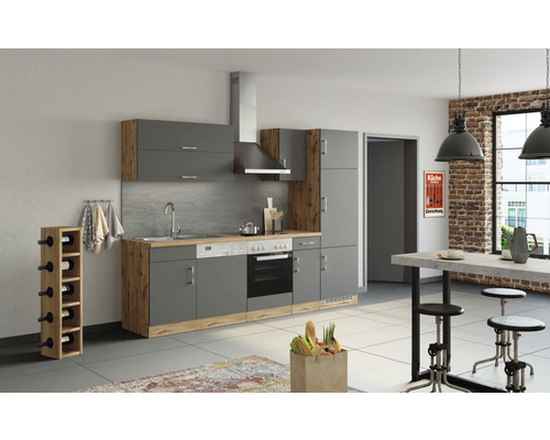 Küchenzeile Held Möbel Sorrento 1007.6280 anthrazit matt/eiche 270 cm inkl. Einbaugeräte