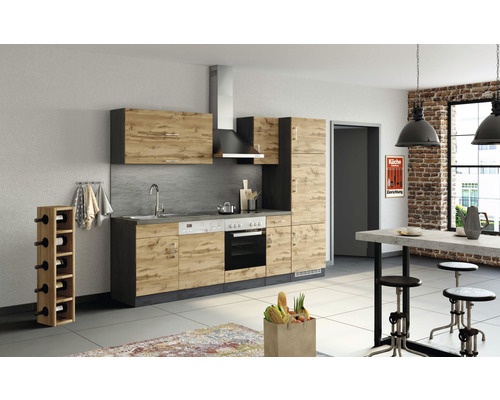 Küchenzeile Held Möbel Sorrento 1007.6282 eiche matt/grafit 270 cm inkl. Einbaugeräte