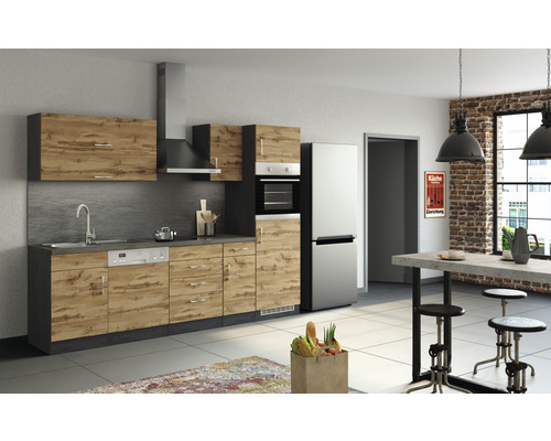 Küchenzeile Held Möbel Sorrento 1010.6282 eiche matt/grafit 270 cm