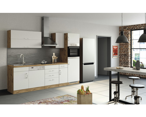 Küchenzeile Held Möbel Sorrento 1011.6279 weiß matt/eiche 270 cm inkl. Einbaugeräte
