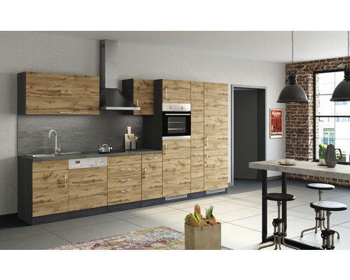 Küchenzeile Held Möbel Sorrento 1012.6282 eiche matt/grafit 360 cm