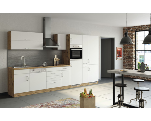 Küchenzeile Held Möbel Sorrento 1013.6279 weiß matt/eiche 360 cm inkl. Einbaugeräte