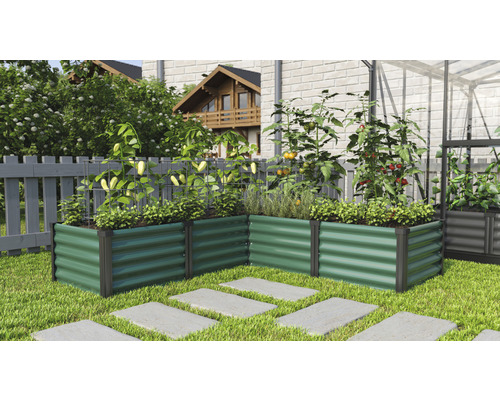 Hochbeet klassisch Vitavia Linus In&Out 401 M 185 x 185 x 40,1 cm seegras-schwarz Hochbeete im Garten mit Gemüse und Pflanzen.
