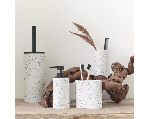 Badezimmerzubehör-Set mit Seifenspender, Zahnbürstenhalter, Toilettenbürste und Behälter
