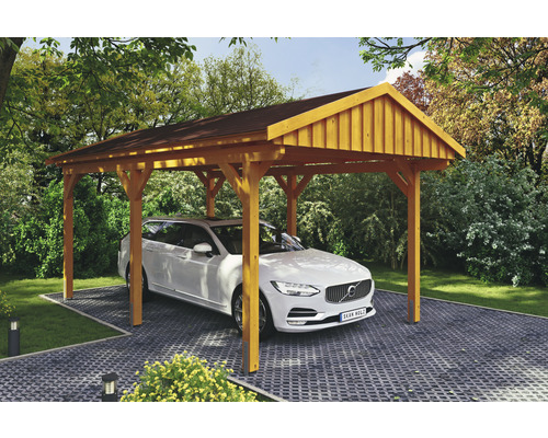 Einzelcarport SKAN Holz Fichtelberg inkl. Dachschindeln rot 317 x 566 cm Eiche hell