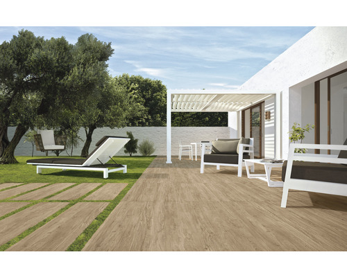 FLAIRSTONE Feinsteinzeug Terrassenplatte Legno Vita Rovero Biondo rektifizierte Kante 120 cm x 40 cm x 2 cm