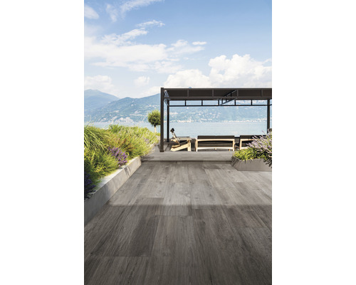 FLAIRSTONE Feinsteinzeug Terrassenplatte Legno Sentimento Grigio rektifizierte Kante 120 cm x 40 cm x 2 cm