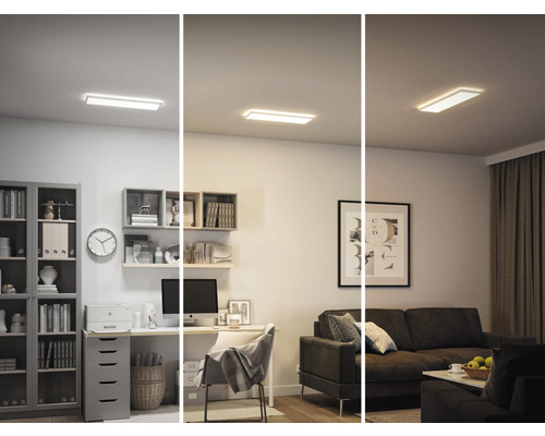 Collage verschiedener Raumansichten mit einer Deckenleuchte mit unterschiedlicher Lichtintensität