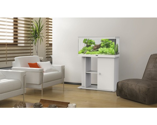 Aquarium mit Unterschrank und Wasserpflanzen im Wohnzimmer